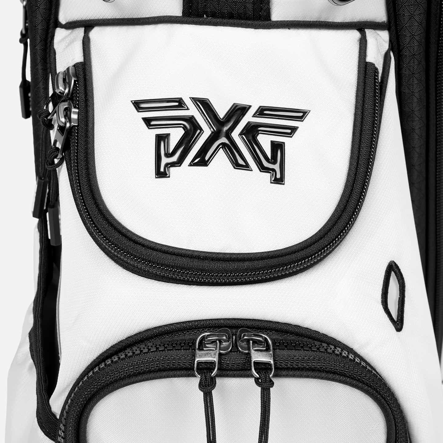 PXG white xtreme carry stand golf bag on a white background