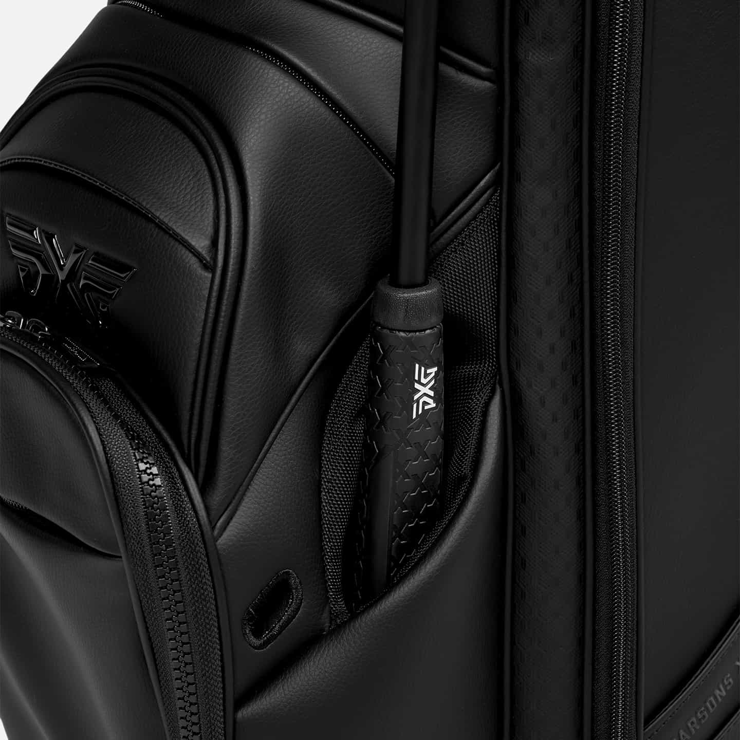 PXG black deluxe hybrid stand golf bag on a white background