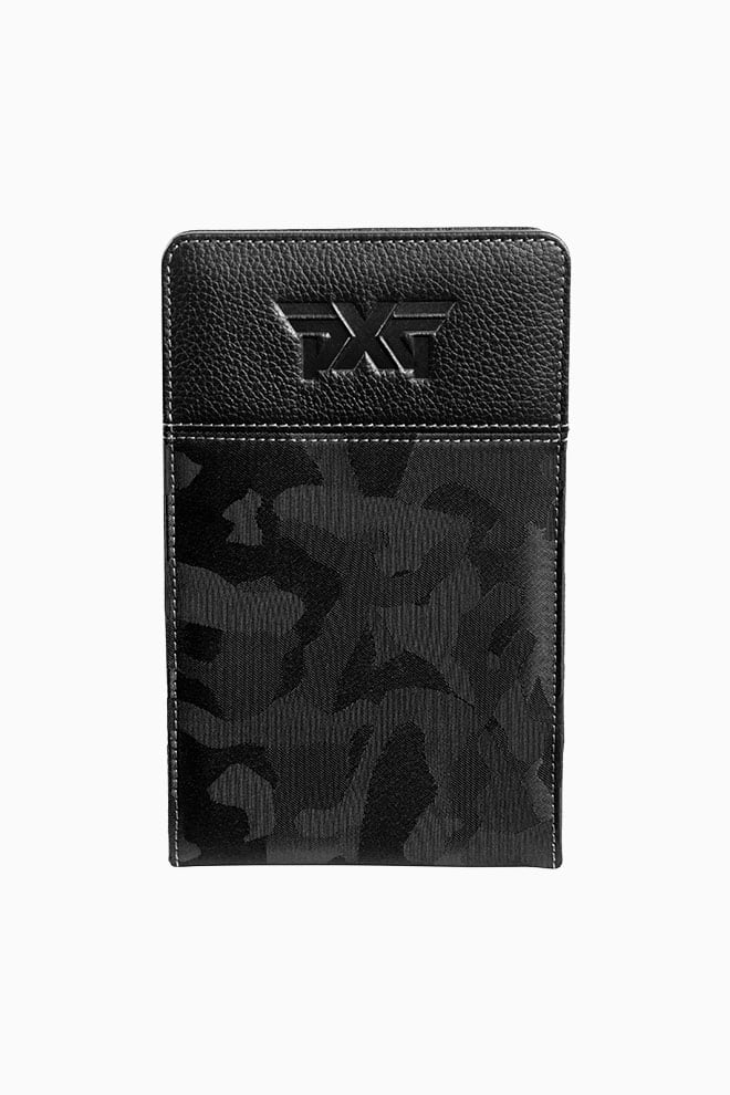 PXG black fairway camo valuables pouch with a camo pattern on white background