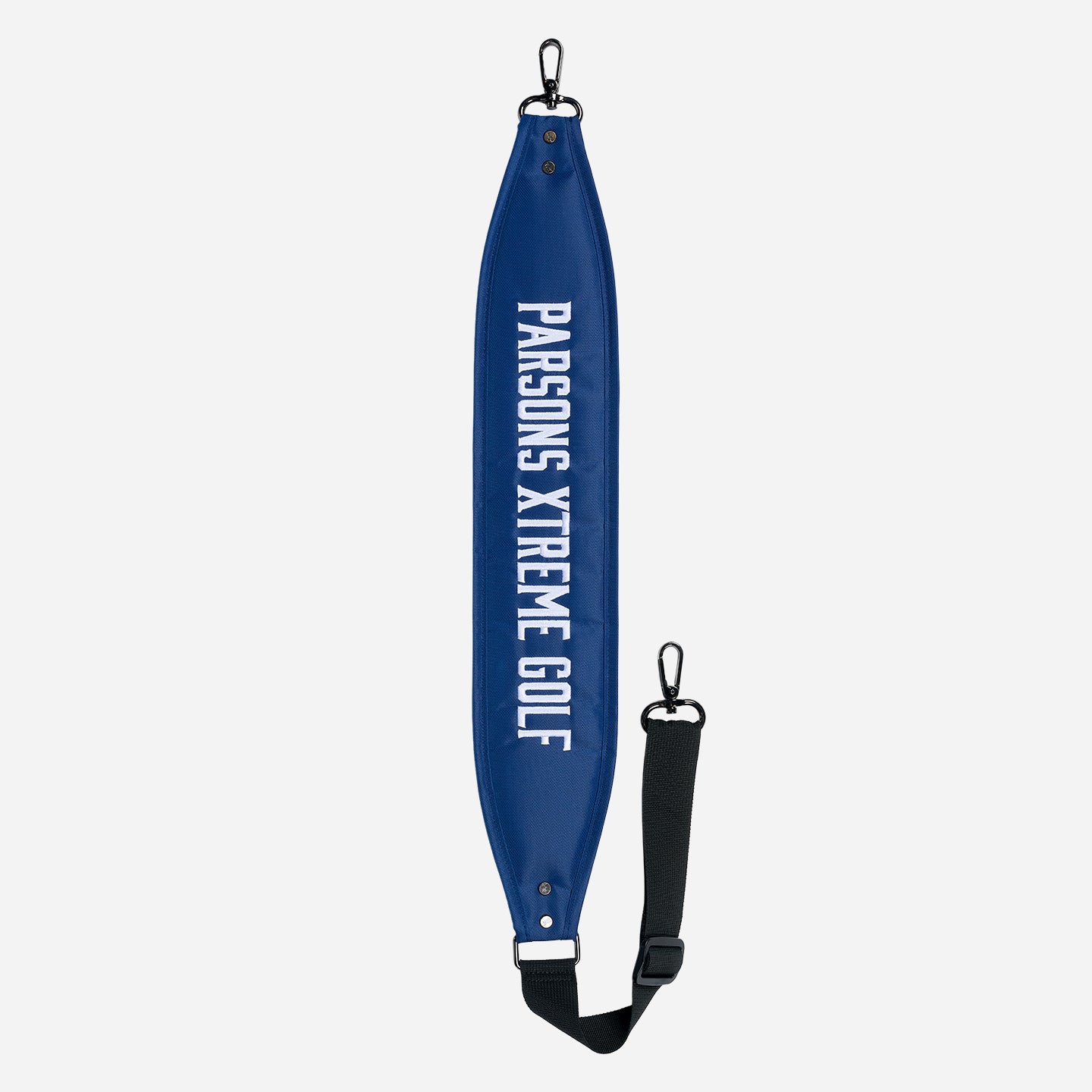 PXG navy and white PXG xtreme cart golf bag on a white background