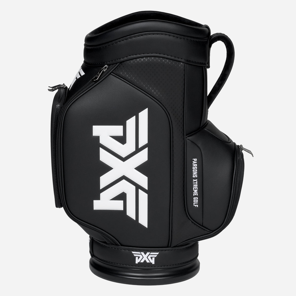 PXG black and white NextGen Den golf Caddy on a white background