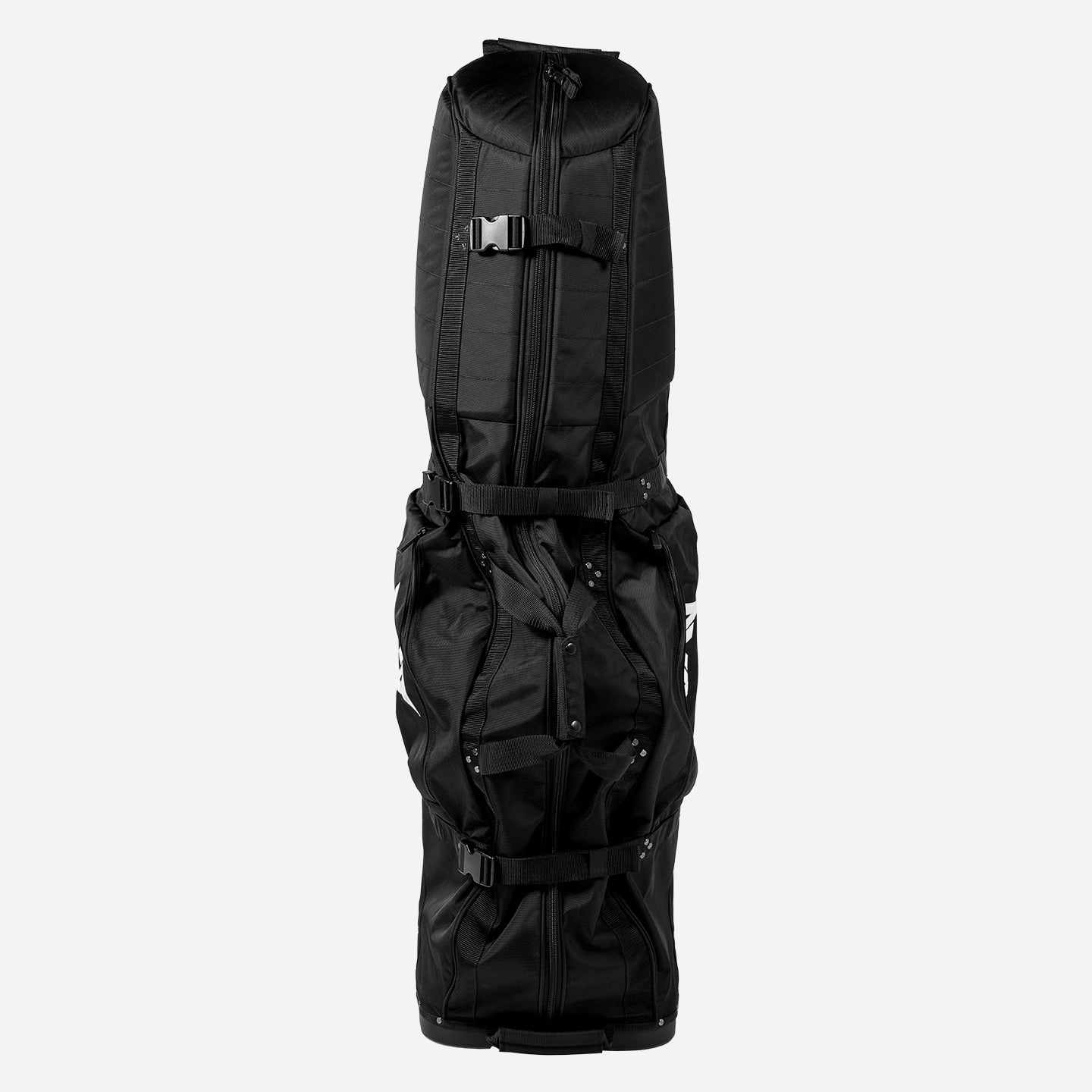 PXG Deluxe Golf Bag Travel Cover that is black and showing the top of the bag with the zippers and clasps