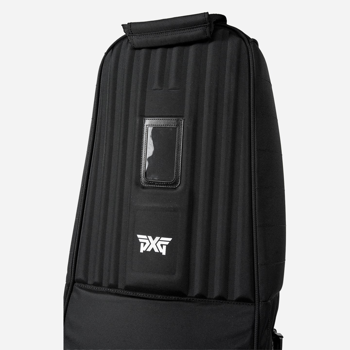 Close up of PXG deluxe golf bag travel cover on the bottom at the top of the bag