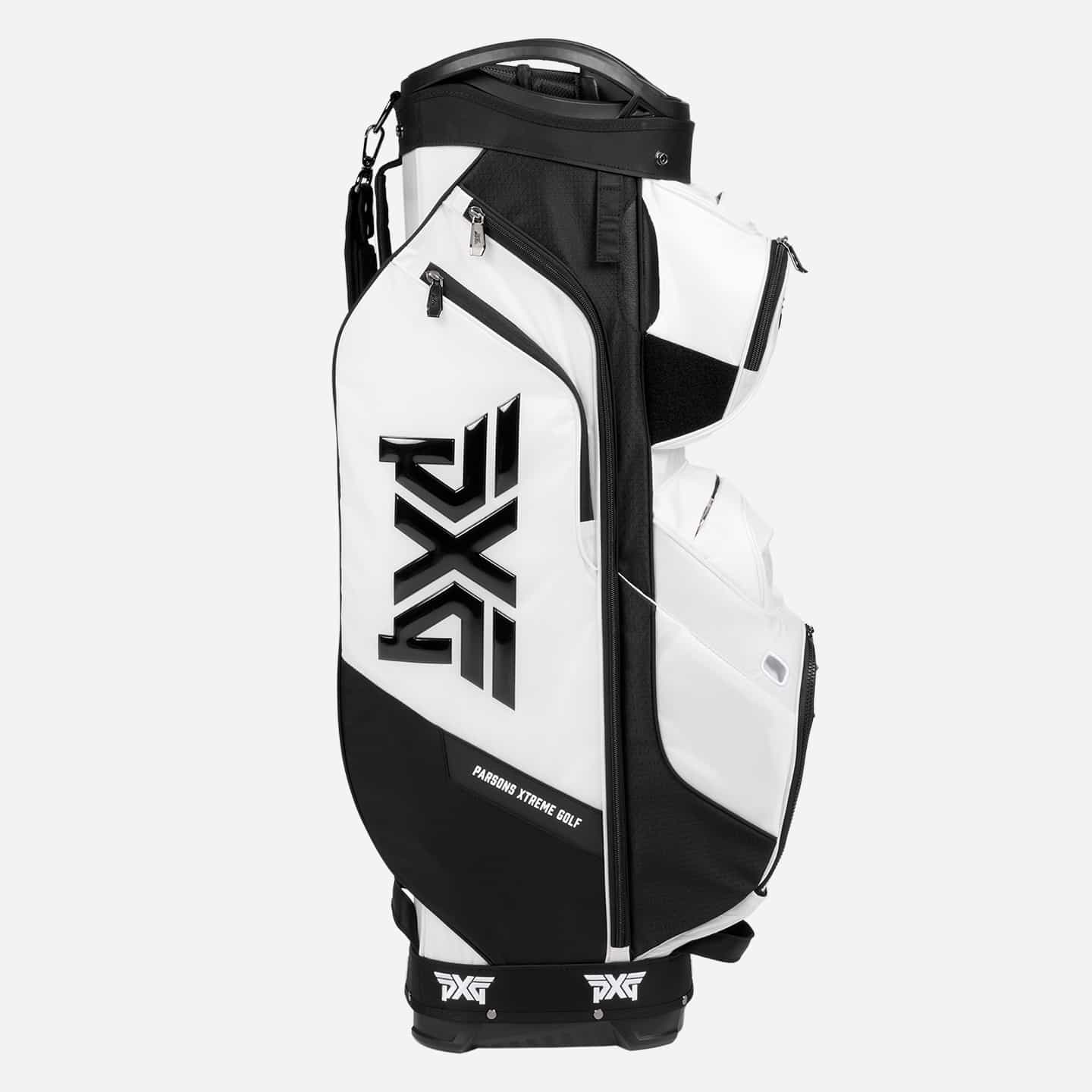 PXG white xtreme cart golf bag on a white background